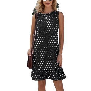 BÃ¡sico Black & White Polka Dot Sleeveless Ruffle Hem Dress Size XL